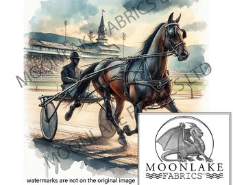 Horse Harness Racing Vintage Style Feathered Edge Fabric Craft Panels in 100% Cotton or Polyester