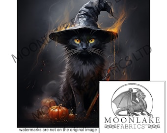 Heledd the Cat Practicing Spells 100% algodón natural o tela de poliéster suave de 290 g/m² de grosor Paneles cuadrados