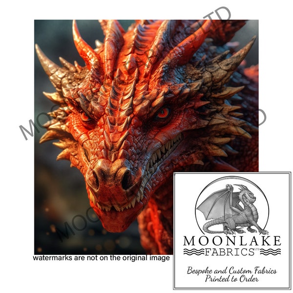 Gerallt The Red, Dragon 100% Natural Cotton or 290gsm thick soft Polyester Fabric Panel Squares