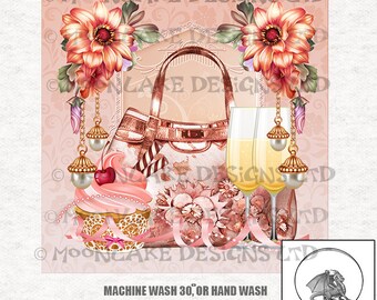 Handbag and Champagne Peachy bespoke Fabric Craft Panels in 100% Cotton or Polyester