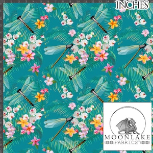 Libélula Tropical dos tamaños, Tela 100% Algodón 130gsm -Tamaño: 111.39cm de ancho (44 pulgadas)