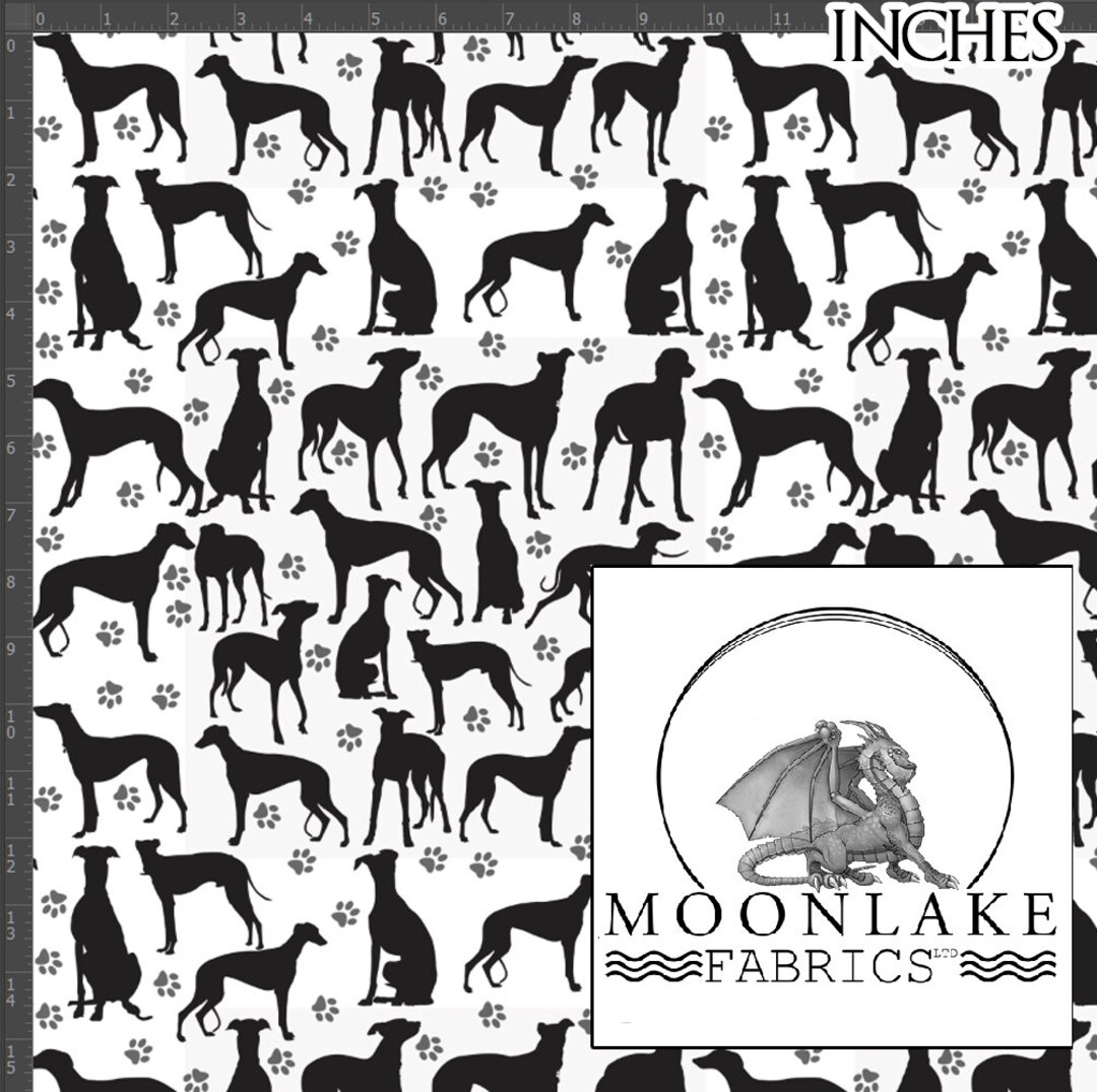Greyhound Silhouette, Fabric 100% Cotton 130gsm Poplin - Size: 111.39cm ...