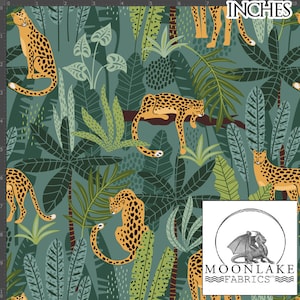 Jungle Leopard in Sage or Dark Green 100% Cotton 130gsm - Size: 111.39cm wide (44 inches)