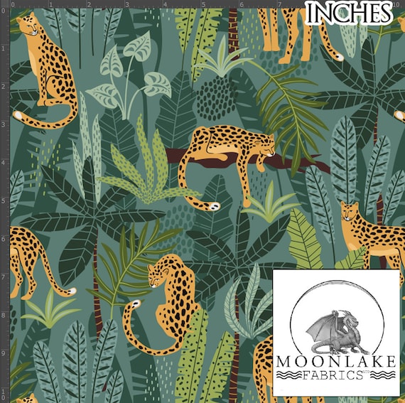 『 Green Leopard fam 』by Zuberi 30*40cm Green Leopard Print Fabric | Spoonflower