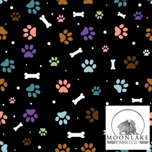 Paw Prints With Bones 100% Cotton 130gsm Size: 111.39cm wide (44 inches)