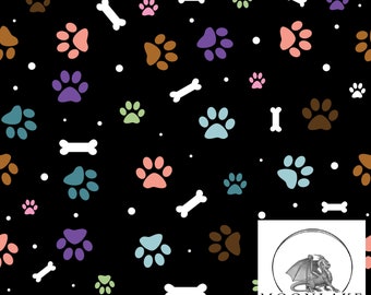 Paw Prints With Bones 100% Cotton 130gsm Size: 111.39cm wide (44 inches)