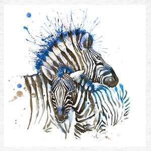Zebra,  blue splatter.  Fabric Craft Panels 100% Cotton or Polyester