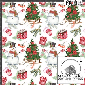 Sapin de Noël luge bonhommes de neige 100 % popeline de coton de qualité *Exclusif*Taille : 111,39 cm de large (44 pouces)