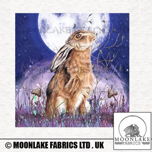 Fantasy Mond Hasen Stoff Handwerk Panel Square in 100% Baumwolle oder Polyester