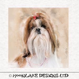 Shih Tzu, Watercolor Grunge Splatter, Art Fabric.  Fabric Panel | | Sewing | Craft | Printed Fabric Panels