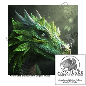 Gwydion Gwyrdd The Forest Dragon 100% Natural Cotton or 290gsm thick soft Polyester Fabric Panel Squares