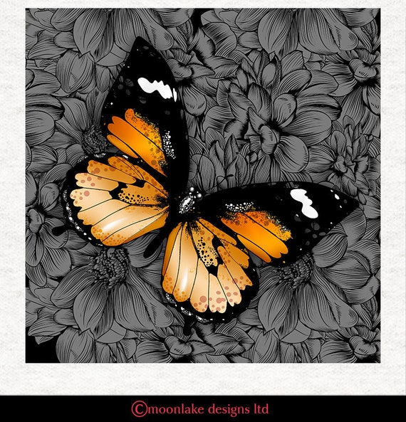 Papillon Déco Orange Et Noir En Tissu - 33x50 Cm - Idée Murale Moderne