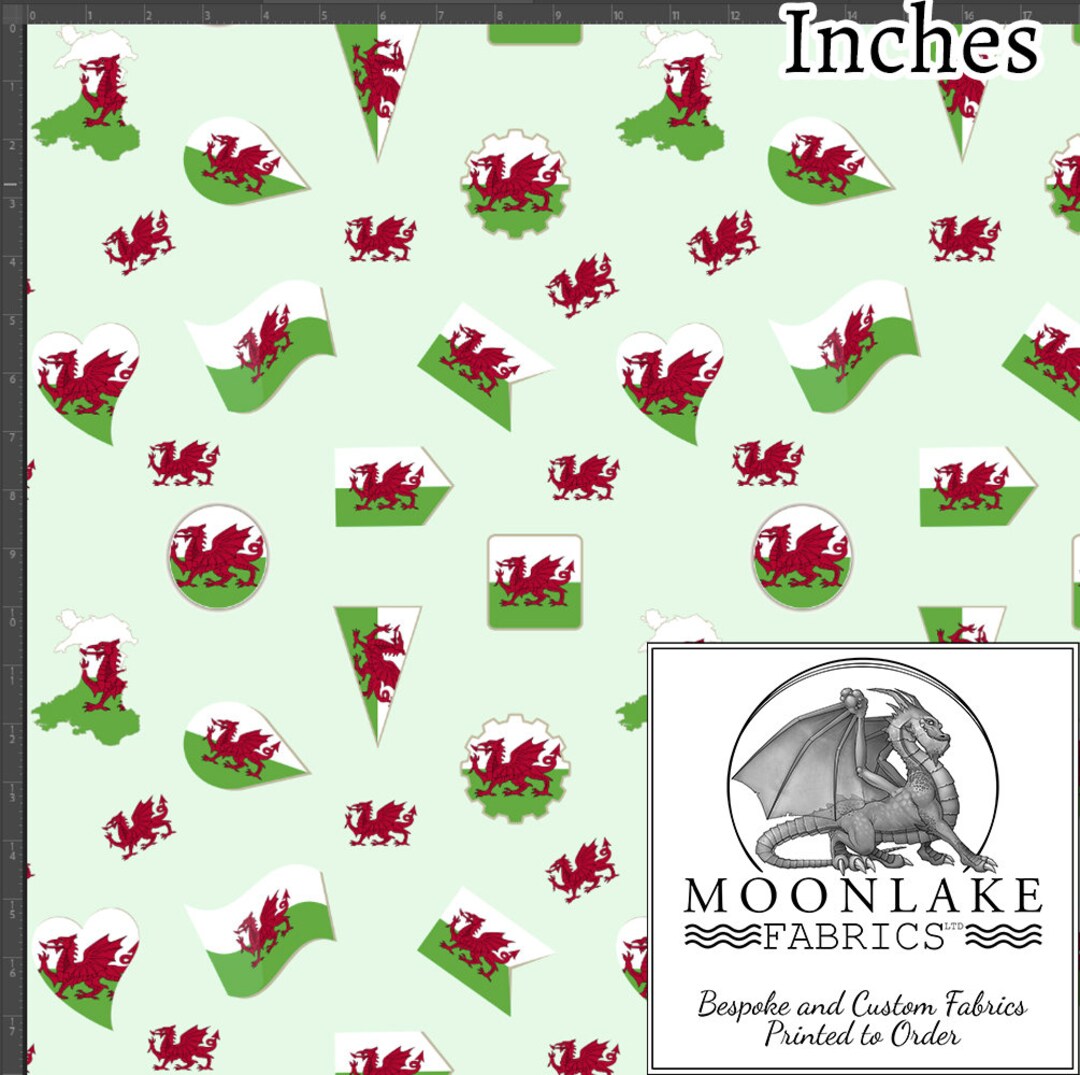 Welsh Flag Pennants All Over Pattern Fabric 100 Cotton 130gsm Poplin 