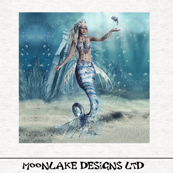 Mermaid, Fantasy Mermaid Underwater scene, Fabric Craft Panels in 100% Cotton or Polyester