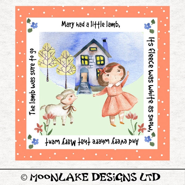 Mary Had a little Lamb Nursery Rhyme Fabric Craft Panels in 100% Cotton or Polyester