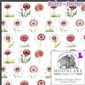 Dandelions Red Repeat Pattern 100% Cotton 130gsm Sewing Fabric -  Size: 111.39cm wide (44 inches)