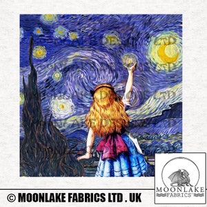 Alice The Starry Night 100% Cotton Poplin or 290gsm Soft Thick Polyester Fabric Panel Squares