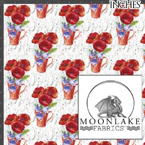 Poppy Watercolor Splatter Fabric 100% Cotton 130gsm -Size: 111.39cm wide (44 inches)