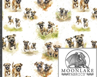 Border Terrier Zabawne, urocze psy rasy border terrier 100% wysokiej jakości naturalna bawełna *Ekskluzywna* Rozmiar: 111,39 cm szerokości (44 cale)