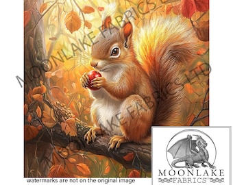 Squirrel Autmn Glow Fabric Craft Panels in 100% Cotton or Polyester