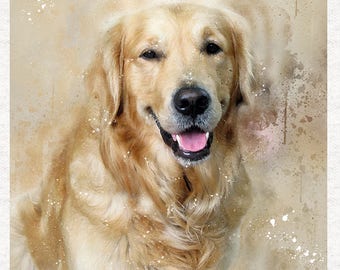 Golden Retriever, Aquarelspetters | Stoffen Craft Panelen in 100% Katoen of Polyester