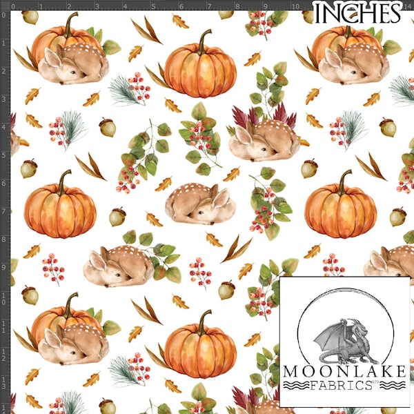 Autumn Fall Deer With Acorns and Leaves 100% Quality Cotton Poplin Fabric *exclusive*