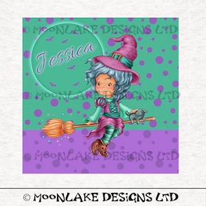 Little Witch on Broom | Fabric Craft Panels 100% Cotton or Polyester