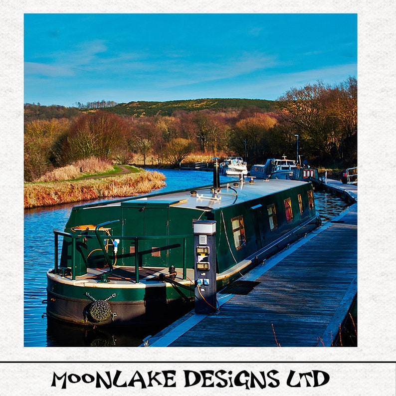 Forth Clyde Canal Barge Longboat Fabric Upholstery Craft Quilting Panel Watercolour painting PRINT
