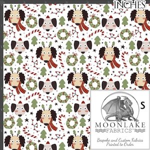 Christmas Cartoon Dogs 100% Cotton 130gsm Sewing Fabric -Size: 111.39cm wide (44 inches)