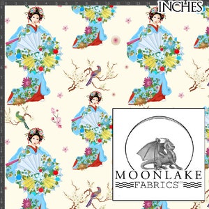 Geisha Japanese Oriental Pattern Gothic 100% Quality Cotton Poplin Fabric *Exclusive*