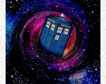 Police Box Just Like the Tardis, in space, Fantasy Fan Art. Fabric Craft Panels in 100% Cotton or Polyester