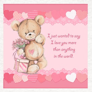 San Valentín osito de peluche con palabras amorosas. /Fabric Craft Paneles 100% Algodón o Poliéster