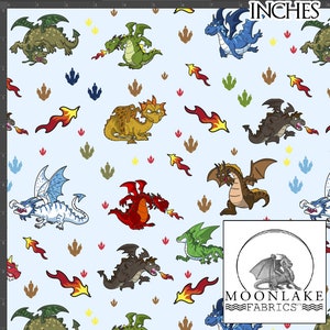 Drachen Cartoons mit Flammen Fuß Drucke 100% hochwertige Baumwolle Popeline Stoff * Exklusiv * Größe: 111.39cm breit (44 Zoll)