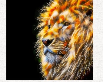 Lion, Fractal Lion Head Fabric Craft Panels in 100% Cotton or Polyester