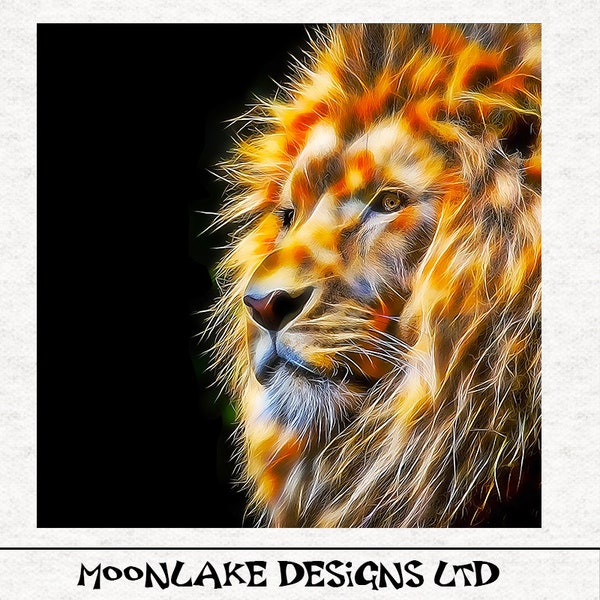 Lion, Fractal Lion Head Fabric Craft Panels in 100% Cotton or Polyester