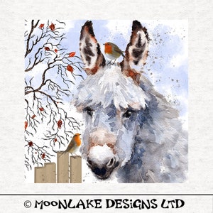 Donkey and Robins , splatter | Fabric Craft Panels in 100% Cotton or Polyester