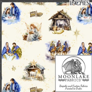 Christmas Nativity with Angel , Fabric 100% Natural Cotton 130 gsm Size: 111.39cm wide (44 inches)