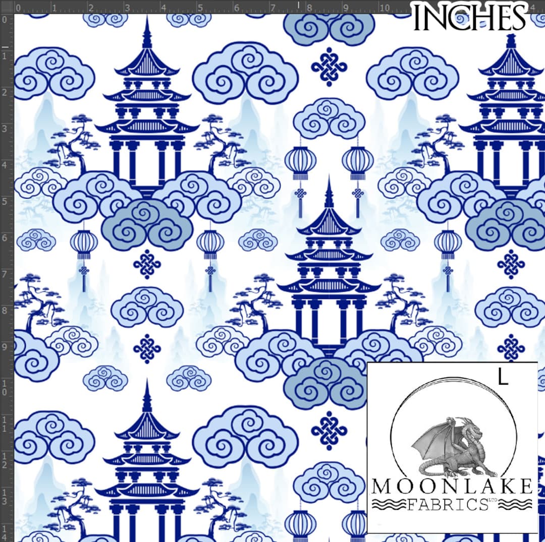Willow Pattern Textiles Chinese Willow Style Fabric 100% Cotton 130gsm Poplin Fabric - Size ...