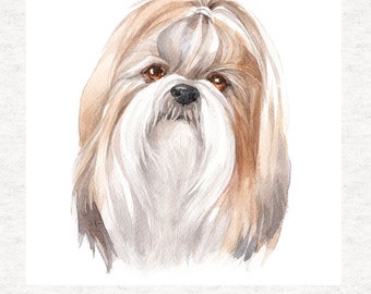Shih Tzu, Aquarela, Tecido Artístico. Painel de Tecido | Costura | Artesanato | Painéis de Tecido Estampados