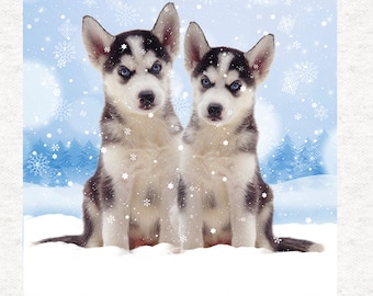 Winter Husky Hunde, Hundeurlaub Hundestoff - Fabric Craft Panels aus 100% Baumwolle oder Polyester