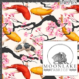 Koi Carp Fish Repeat Fabric 100% Cotton 130gsm Size: 111.39cm wide (44 inches)