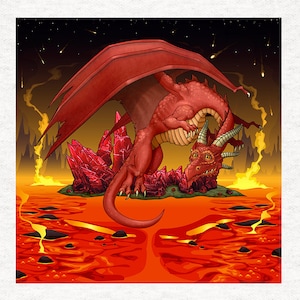 Dragon Fantasy, Red Fire Dragon Fun -Fabric Craft Panels 100% Cotton or Polyester