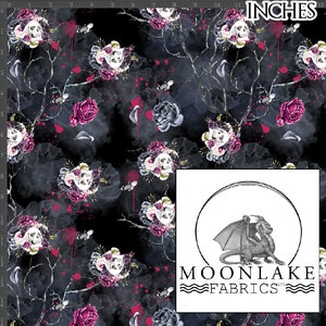 Skull and Rose Vampire Repeat Pattern Gothic Fabric 100% Cotton 130gsm - Size: 111.39cm wide (44 inches)