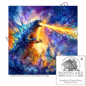 Kaiju Szenen Stoff Quadrat aus Polyester oder 100% Baumwolle