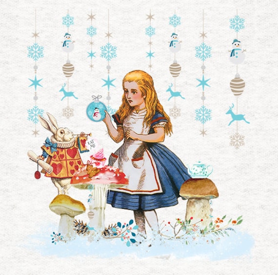 Alice Winter Wonderland Blue |fabric Craft Panels 100% Cotton or
