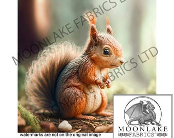 Squirrel Forest Floor Fabric Craft Panels in 100% Cotton or Polyester