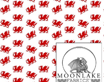 Welsh Dragon Ddraig Goch repeat pattern Fabric 100% Cotton 130gsm Poplin  - Size: 111.39cm wide (44 inches)