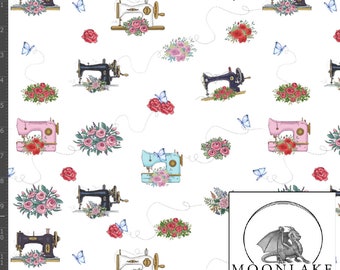 Vintage Sewing Machine Repeat 6 colours available 100% Cotton 130gsm -Size: 111.39cm wide (44 inches)