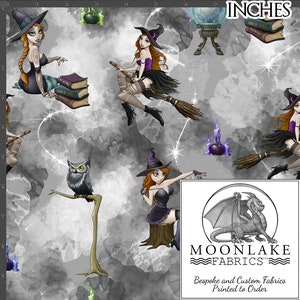 Witches and Owls 100% Cotton Poplin 130gsm (sultry witches) Size: 111.39cm wide (44 inches)