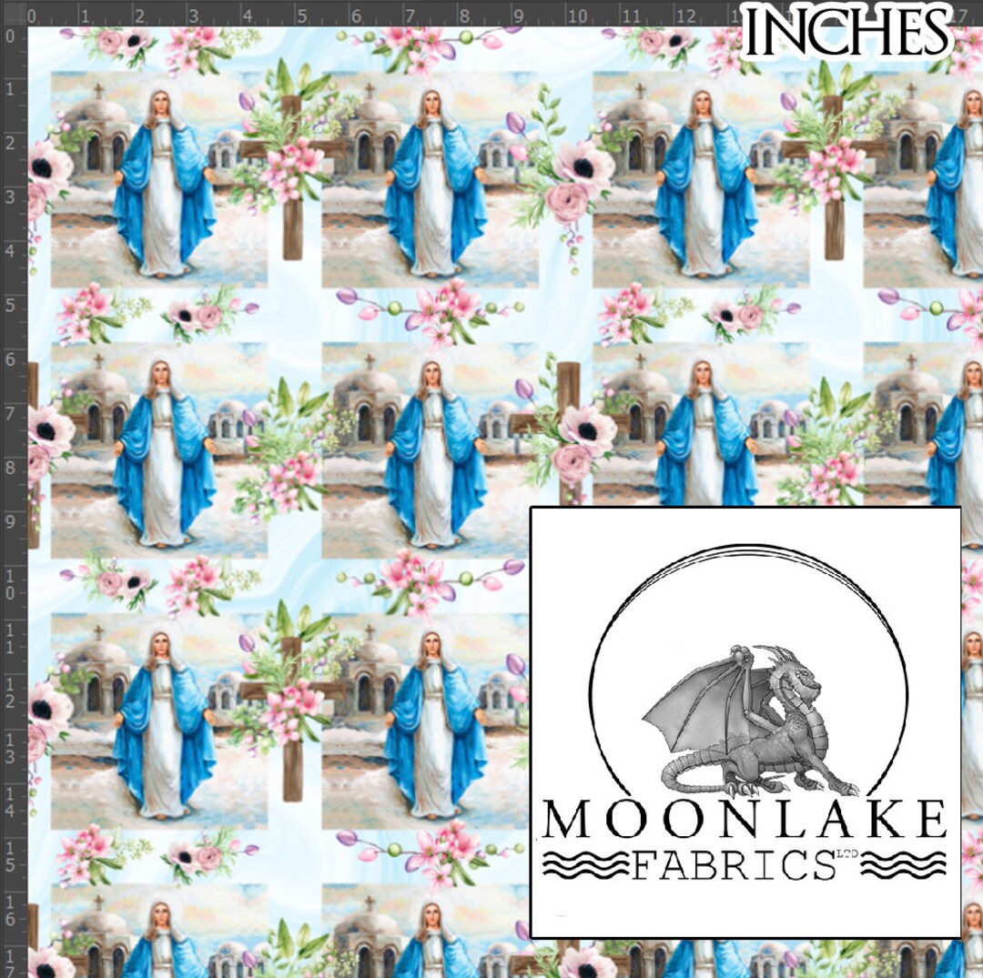 Mary Mother of Jesus Floral , Repeat 100% Quality Cotton Poplin Fabric * Exclusive * Size: 111 ...